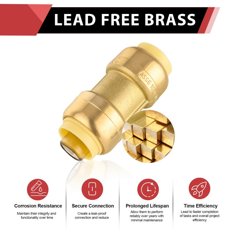 EFIELD 3/4 Inch Straight Coupling Push-Fit Fitting to Connect Pex, Copper, CPVC with a Disconnect Clip (Pack of 2),(PF008-2PCS) - Image 3